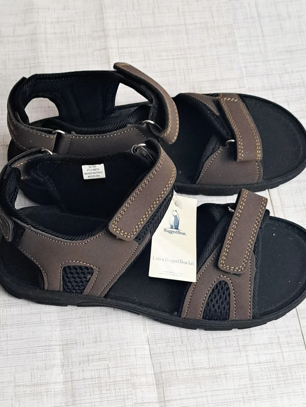 RuggedBear Boy's Double Buckle Brown Adjustable Hook & Loop Outdoor Sandals